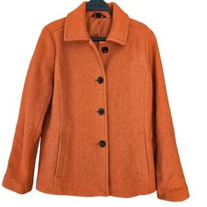 Lands' End Women Single Breasted Wool Blend Mid Length Coat 12 Orange momcore